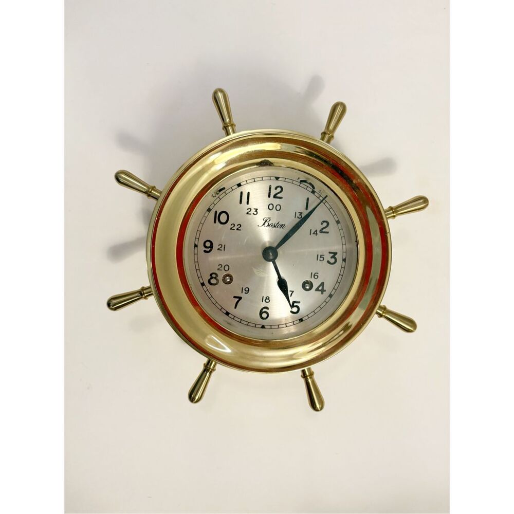 VTG Boston Chelsea Clock Brass Ships Wheel Mechanical Bell